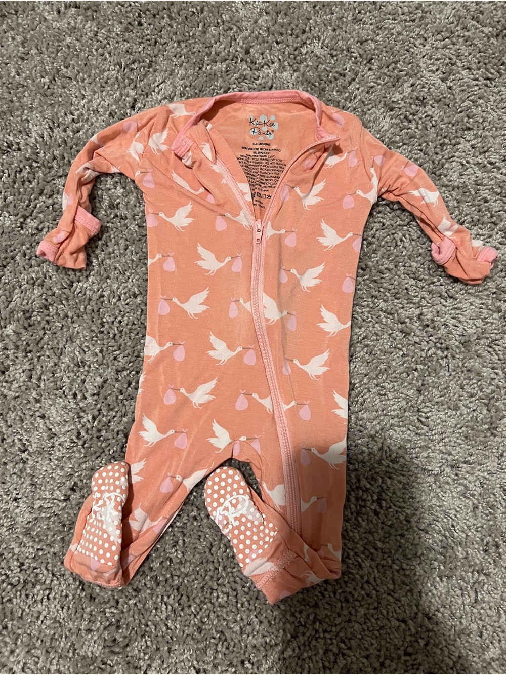 Kickee Pants Coral and White Stork Print Footed One-Piece